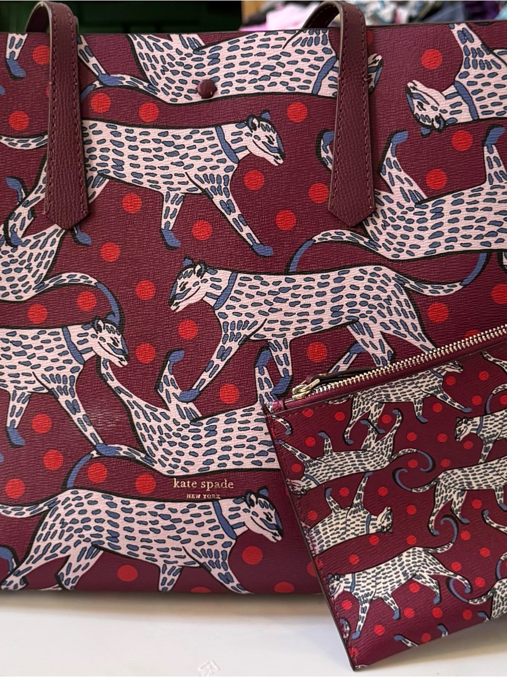 kate spade Red Leopard Print Tote with Pouch